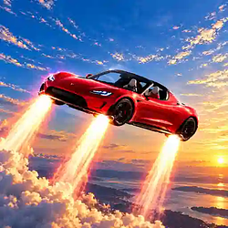flying tesla roadster